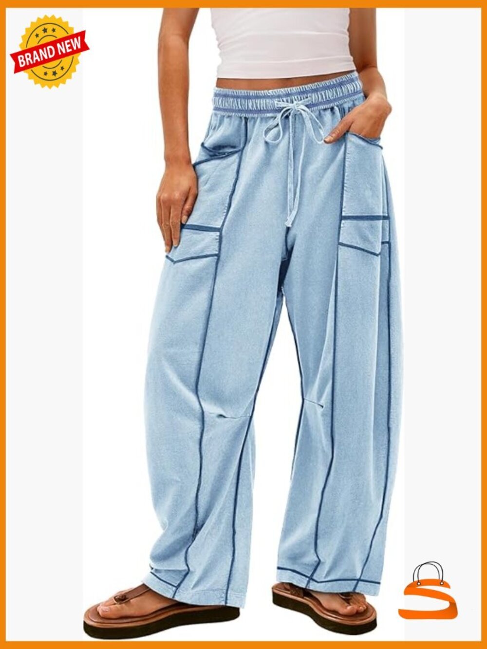 Wide Leg Palazzo Pants Mid Rise Drawstring Soft Lightweight